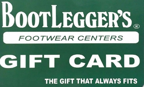 Bootlegger's Footwear Centers gift card, green with Gift Card text