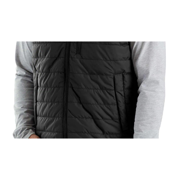 Carhartt Rain Defender lightweight insulated vest in black, close-up on torso