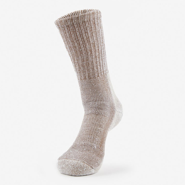 Thorlos Light Hiking cushion crew sock in khaki tan heather, front view