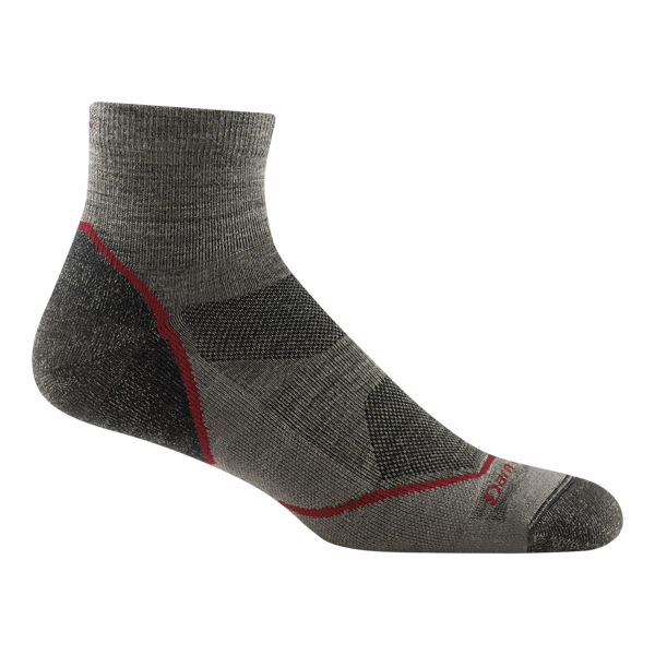 Darn Tough Quarter Lightweight hiker sock in taupe gray with red accent stripe