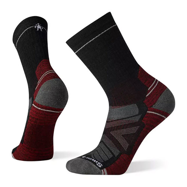 Smartwool Hike Light Cushion crew sock in charcoal black with red accents, pair view