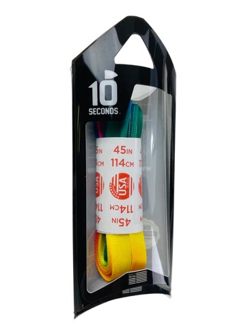 10 Seconds Athletic Printed Laces in packaging, tie dyed multi color, 45 inch