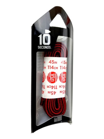 10 Seconds Athletic Hiker Laces in packaging, black with red accent, 45 inch