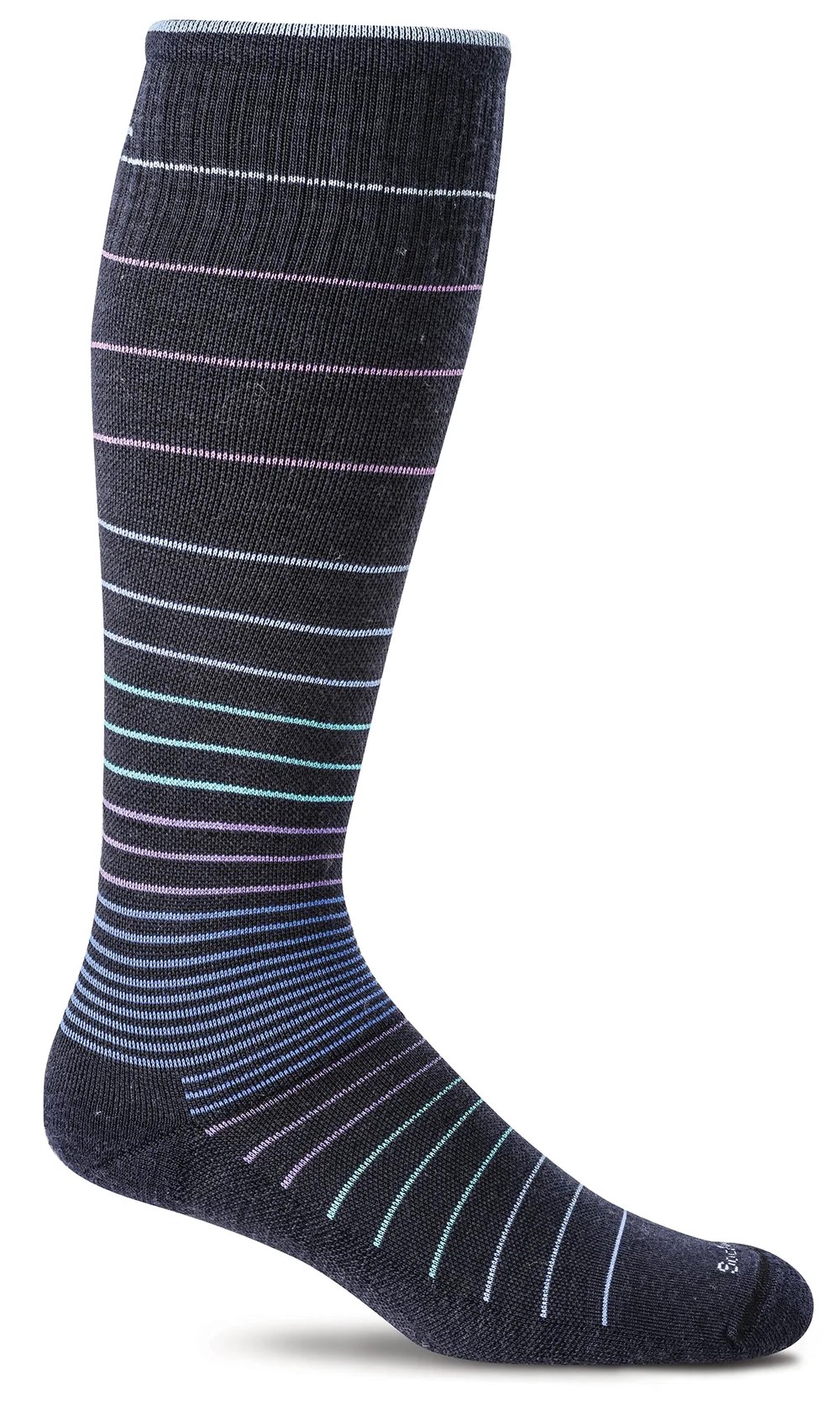 Sockwell Circulator Moderate Compression Sock, Women's, navy with pastel stripes