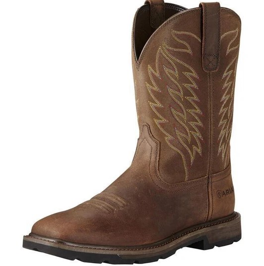 Ariat, Groundbreaker, Steel Toe, Square Toe Western Work, Brown, Men's, angle view