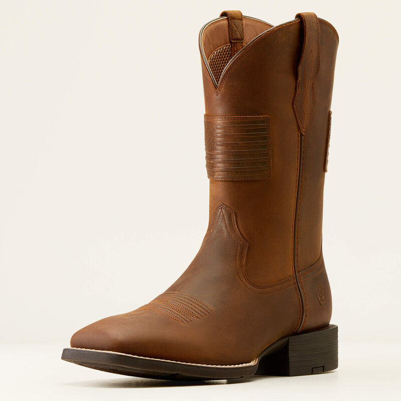 Ariat, Sport Patriot 2, Square Toe Western Boot, Distressed Tan, Men's, angle view