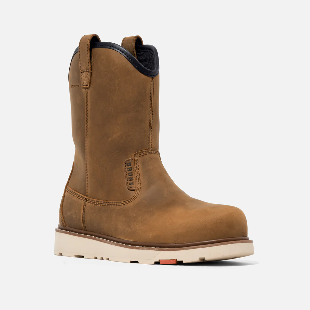 Brunt, Bolduc, Pull On Work Boot, Comp Toe, Brown, Men's, front angle view
