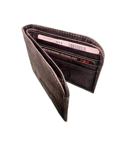 Deerfield Leather Crazy Horse Leathers RFID Front Pocket Bi-Fold Wallet-51311 Charcoal