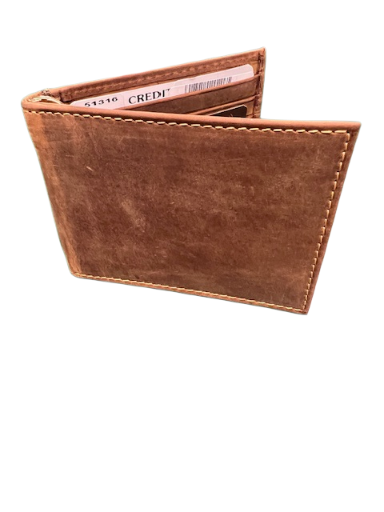 Deerfield Leathers Crazy Horse Leather Money Clip Bi-Fold Wallet