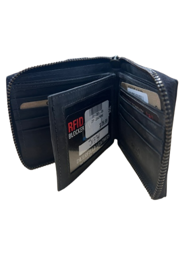 Deerfield Leathers Genuine Leather Zipper Bi-Fold Wallet-51334 Charcoal