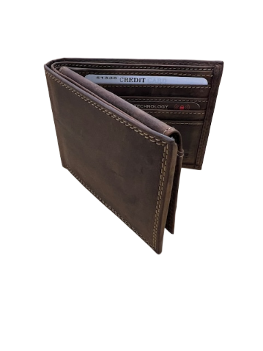 Deerfield Leathers Crazy Horse Leather RFID Bi-Fold Wallet-Brown 51338