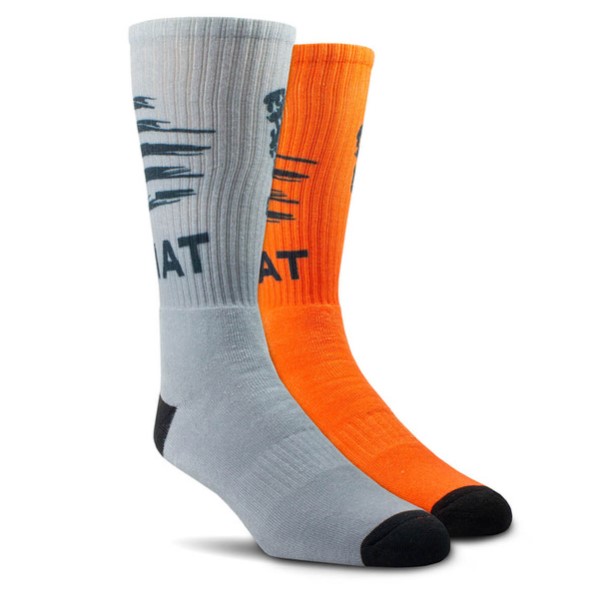 Ariat 2-Pack Patriot Graphic Crew Work Sock in gray and orange, men's