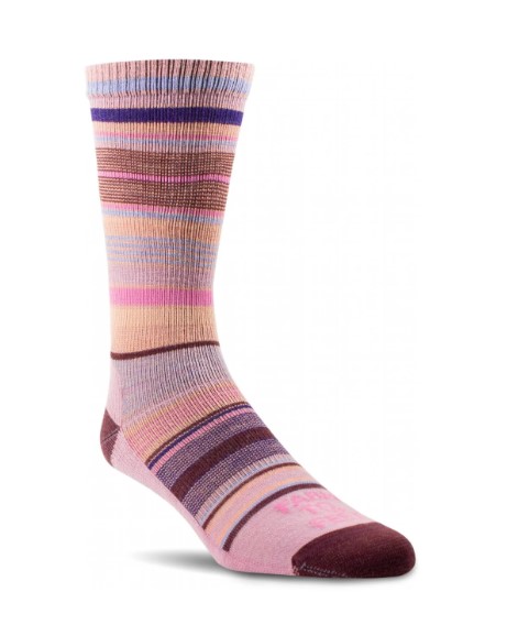 Farm to Feet Ithica No Cushion Crew Sock in pink multi stripe, women's