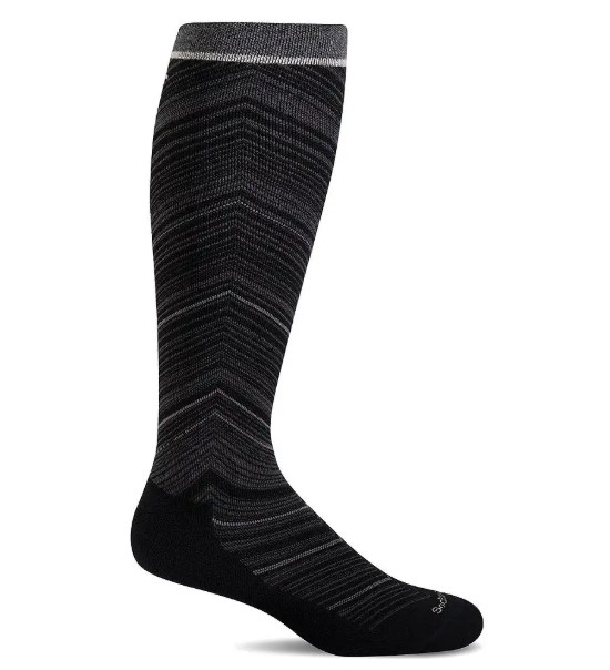 Sockwell Full Flattery Moderate Compression Sock in black chevron pattern, knee high, women's