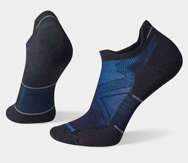 Smartwool Run Low Ankle Targeted Cushion Socks, men's, black with blue accent pattern