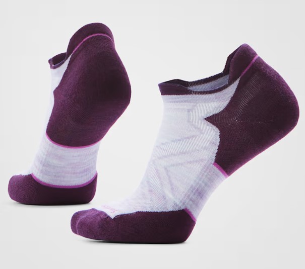 Smartwool Run Low Ankle Targeted Cushion Socks, women's, white with plum accents