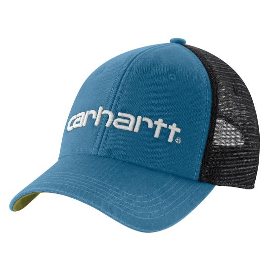 Carhartt Canvas Mesh-Back Logo Graphic Cap, teal blue with black mesh back