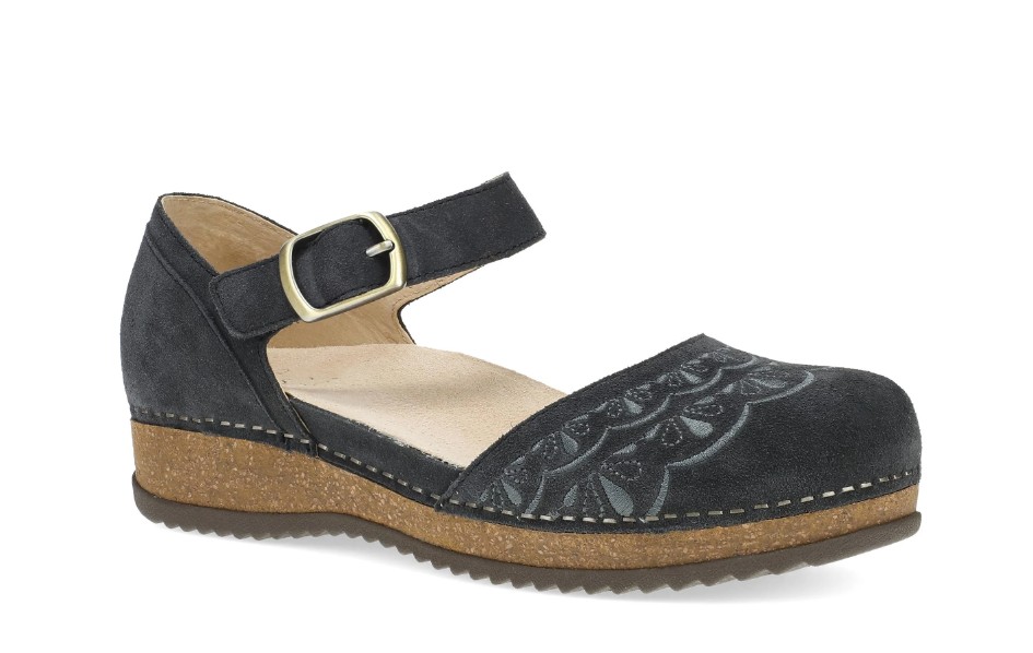 Women's, Dansko, Mae, Mary Jane, Charcoal Embroidered, Lateral View